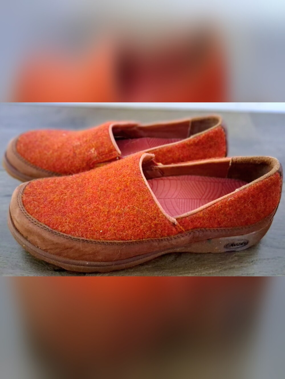 Chaco Orange Felt Shoes Size 8 Slip-On with Pink Leaf Insole
